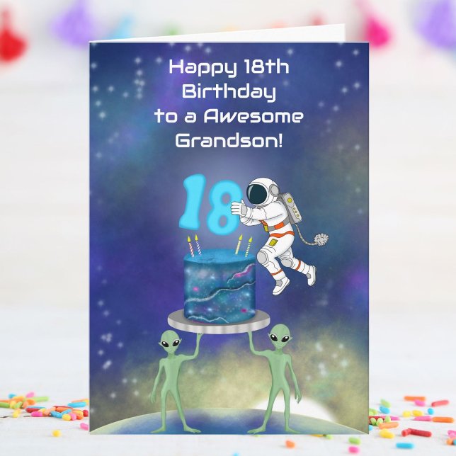 Carte Petit-fils Joyeux 18e Anniversaire Astronaute avec (Créateur téléchargé)