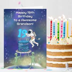 Carte Petit-fils Joyeux 19e Anniversaire Astronaute avec