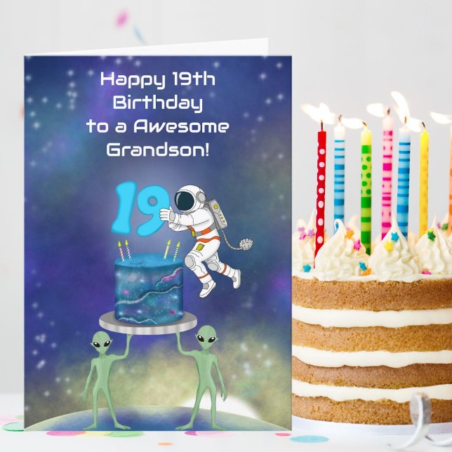 Carte Petit-fils Joyeux 19e Anniversaire Astronaute avec (Créateur téléchargé)