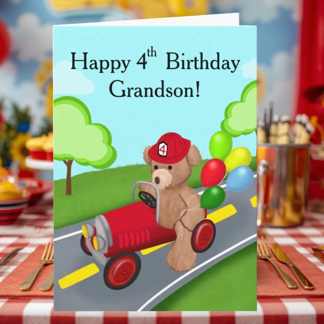 Carte Petit-fils Joyeux 4e Anniversaire Ours en Peluche  (Créateur téléchargé)