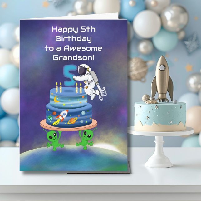 Carte Petit-fils Joyeux 5ème Anniversaire Astronaute ave (Créateur téléchargé)