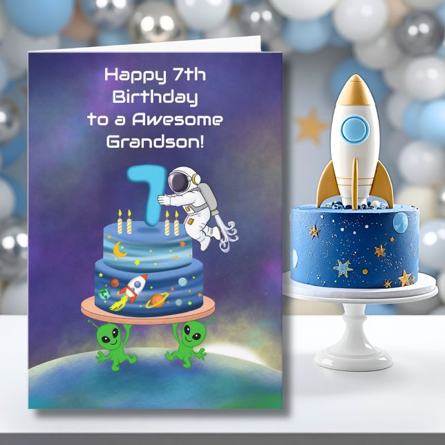 Carte Petit-fils Joyeux 7ème Anniversaire Astronaute ave (Créateur téléchargé)