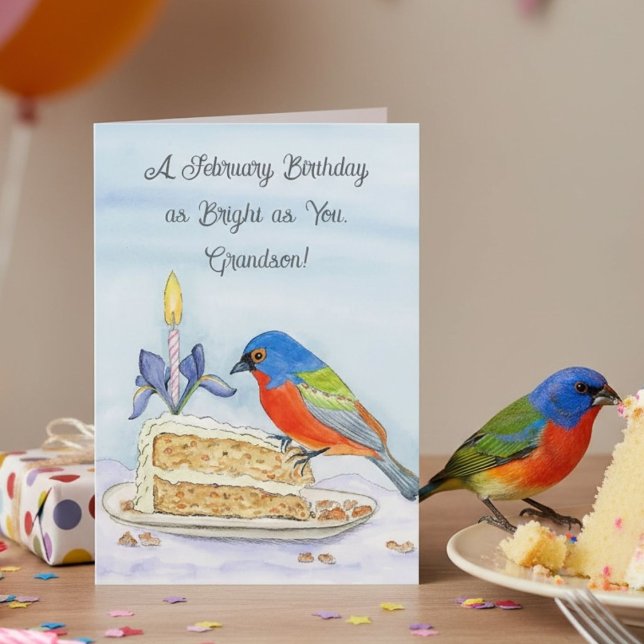 Carte Petit-fils Joyeux Anniversaire de Février Pinson M (Créateur téléchargé)
