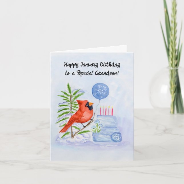 Carte Petit-fils Joyeux Anniversaire de Janvier Gâteau C (Devant)
