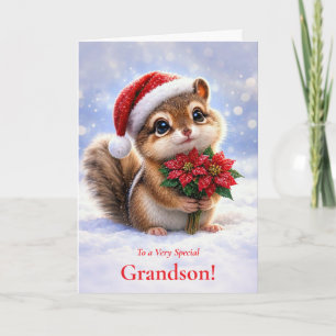 Carte Petit-fils Mignon Noël Joyeuses Fêtes Écureuil