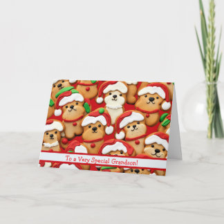 Carte Petit-fils Noël Chien en pain d'épice mignon et am
