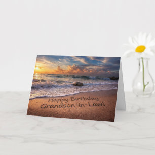 Carte Petit-fils par alliance Joyeux Anniversaire Plage