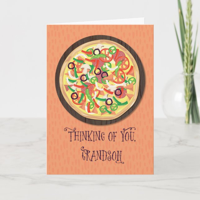 Carte Petit-fils Préado Tween Pizza Pensée pour toi (Devant)
