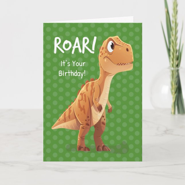 Carte Petit garçon Anniversaire T Rex Roar avec Pois (Devant)