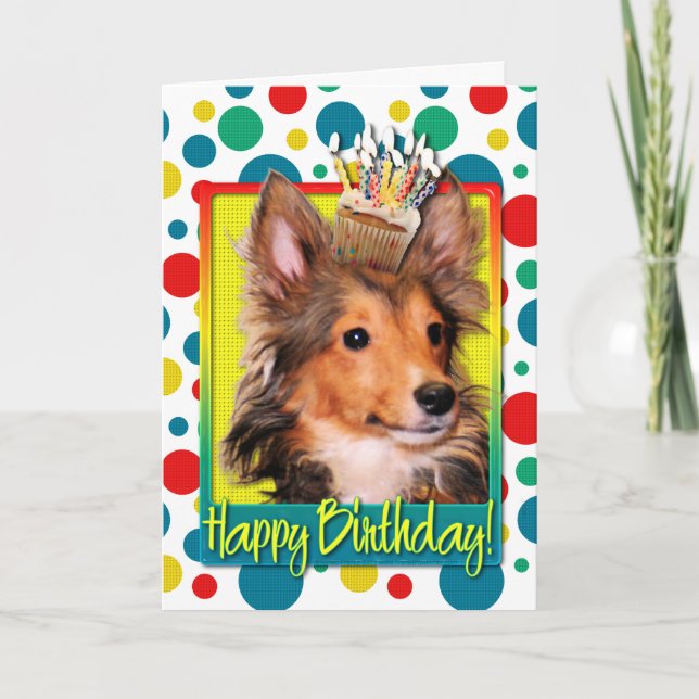 Carte Petit gâteau d'anniversaire - chiot de Sheltie - (Devant)