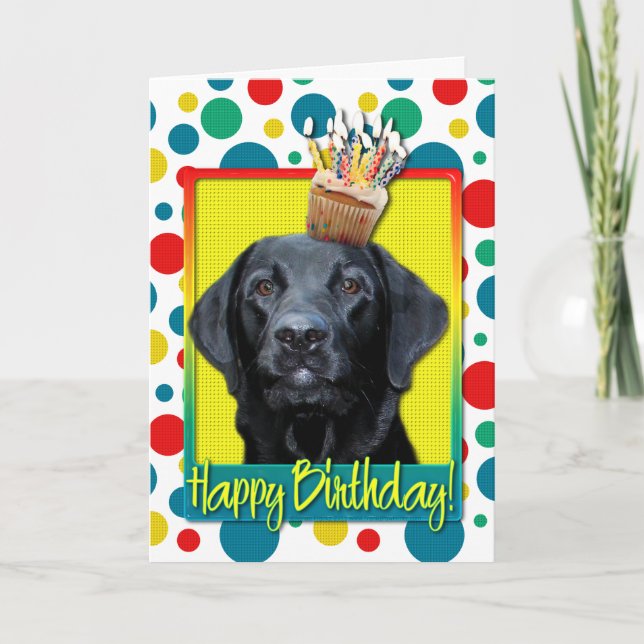 Carte Petit gâteau d'anniversaire - Labrador - noir - (Devant)