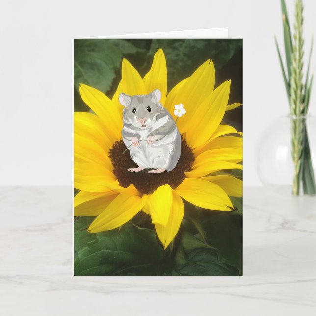 Carte Petit Hamster Assis Dans Le Tournesol Jaune  (Devant)