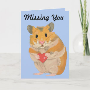 Carte Petit Hamster mignon tenant un coeur "Missing You"