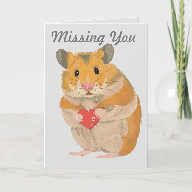 Carte Petit Hamster mignon tenant un coeur "Missing You" (Devant)