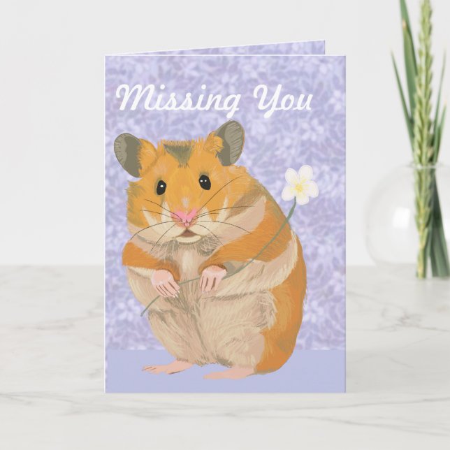 Carte Petit Hamster mignon tenant une fleur "Missing You (Devant)