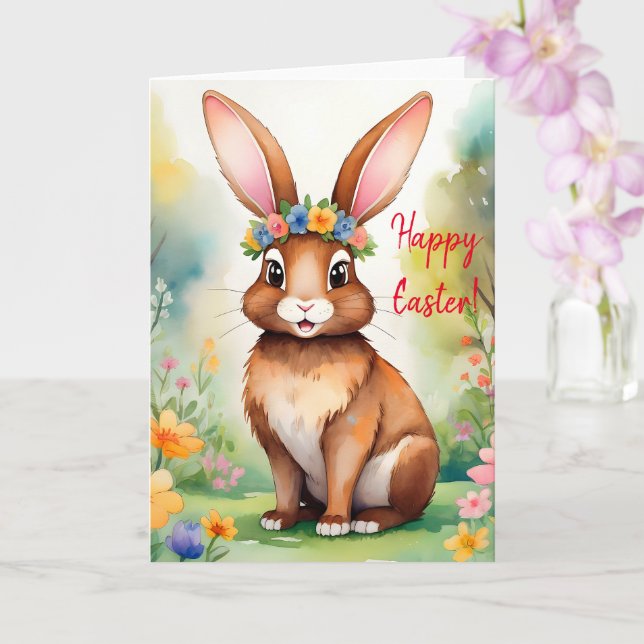 Carte Petit lapin brun joyeux 1, Pâques (Orchidée)