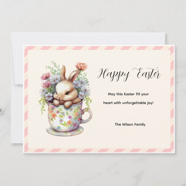 Carte Petit lapin dans une tasse à thé florale (Devant)