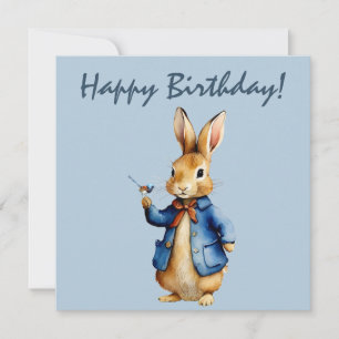 Carte Petit Lapin tenant Willy wagtail Joyeux anniversai