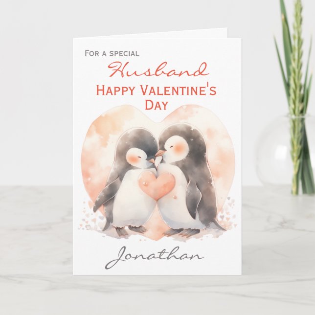 Carte Petit Mari Penguin Amour Saint Valentin (Devant)