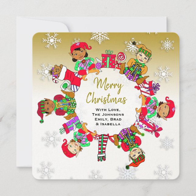 Carte Petit mignon elfes Whimsical et bonbon or (Devant)