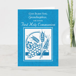 Carte Petit-neveu Première Communion Bleu, Blé, Raisins