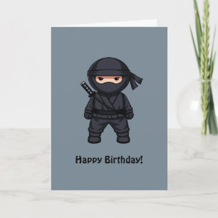 Carte Petit Ninja sur Gris Joyeux Anniversaire