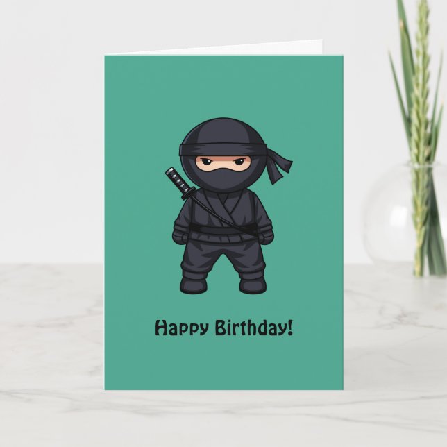 Carte Petit ninja sur vert Joyeux Anniversaire (Devant)