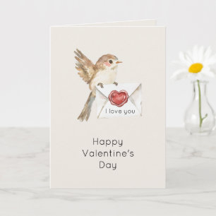 Carte Petit oiseau je t'aime cœur rouge Saint-Valentin