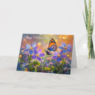 Carte Petit Papillon Sur Fleurs Sauvages Fête Des Mères