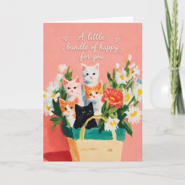 Carte Petit Paquet de Chatons Heureux (Devant)