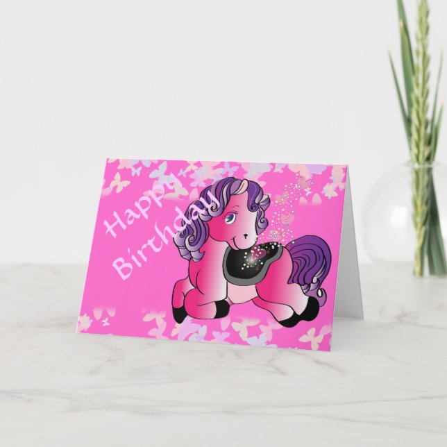 Carte Petit poney rose personnalisé (Devant)