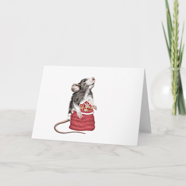 Carte Petit rat de Noël festif (Devant)