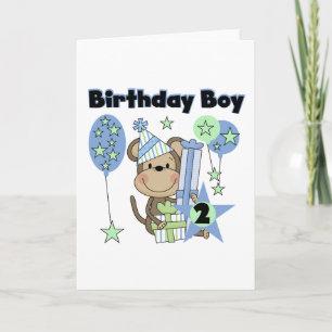 Carte Petit Singe Avec Cadeaux T-shirts 2e Anniversaire