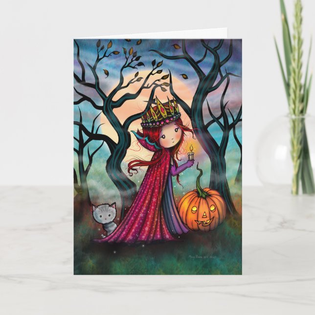 Carte Petit Vampire avec Chat Tigré Gris Art (Devant)