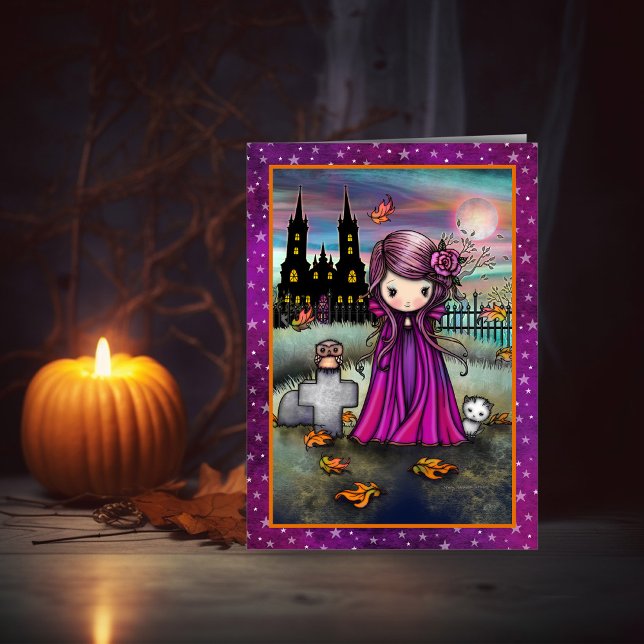 Carte Petit Violet Mignon Vampire d'Halloween, Chat et H (Créateur téléchargé)