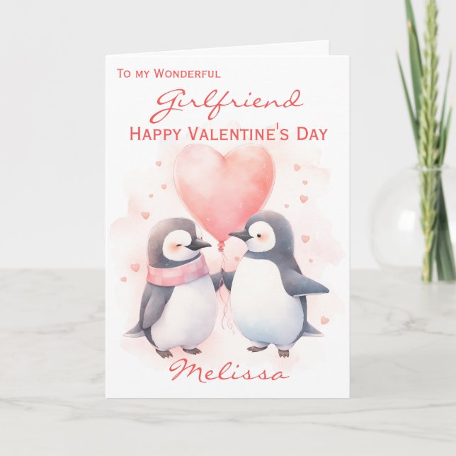 Carte Petite amie Penguin Balloon Saint Valentin (Devant)