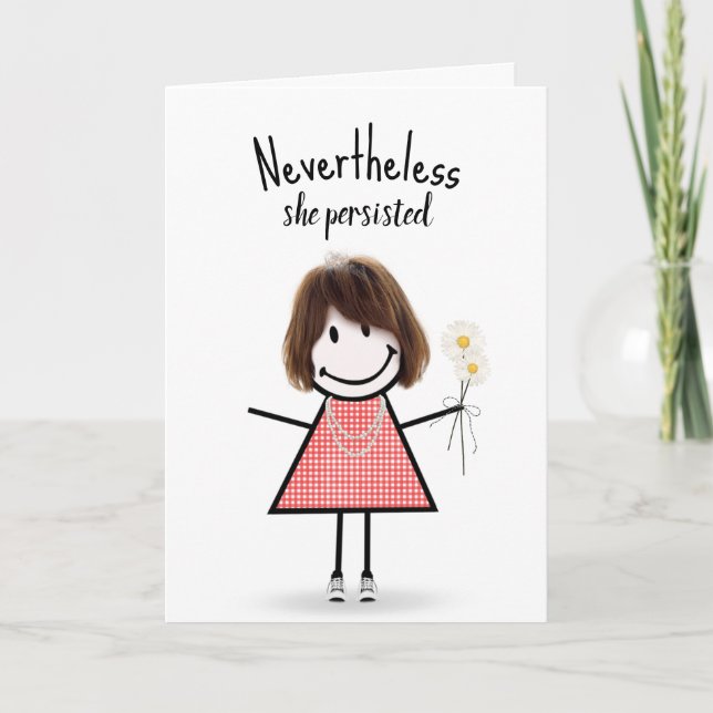 Carte Petite chatte fille en En vichy robe avec citation (Devant)