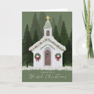 Carte Petite église blanche de Noël dans la forêt de nei
