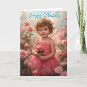 Carte Petite Fée Enfant en Roses Roses Anniversaire