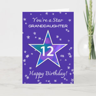 Carte Petite-fille 12e anniversaire étoile brillante vio
