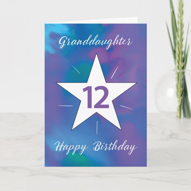 Carte Petite-fille 12e anniversaire White Shining Star (Devant)
