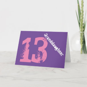Carte Petite-fille, 13ème anniversaire, blanche, rose, v