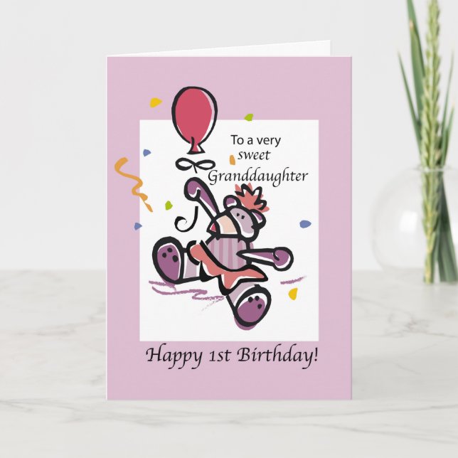Carte Petite-fille 1er Anniversaire Bear Balloon (Devant)