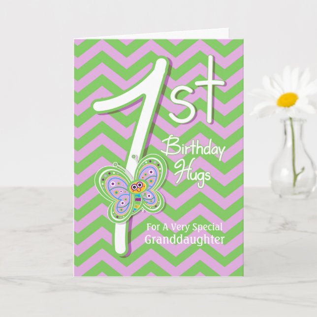 Carte Petite-fille 1er Anniversaire Papillon Hugs (Petite plante)