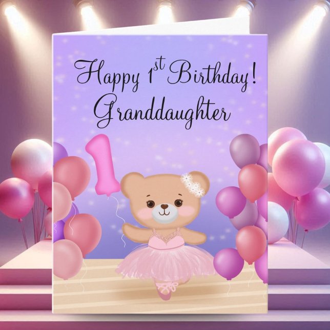 Carte Petite-fille 1er anniversaire Teddy Bear Ballerina (Créateur téléchargé)