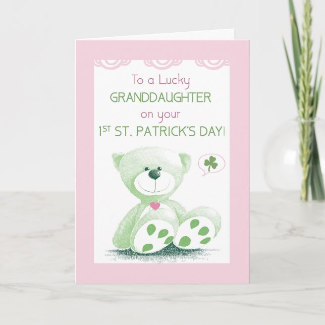 Carte Petite-fille 1er Jour de la Saint Patrick Ours dou (Devant)