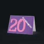 Carte Petite-fille, 20ème anniversaire, blanc, rose,<br><div class="desc">Un arrière - plan pourpre comportant le texte blanc et rose,  sur cette 20ème salutation d'anniversaire pour toute petite-fille fraîche. Mes salutations drôles d'esprit.</div>
