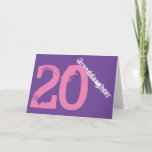 Carte Petite-fille, 20ème anniversaire, blanc, rose,<br><div class="desc">Un arrière - plan pourpre comportant le texte blanc et rose,  sur cette 20ème salutation d'anniversaire pour toute petite-fille fraîche. Mes salutations drôles d'esprit.</div>