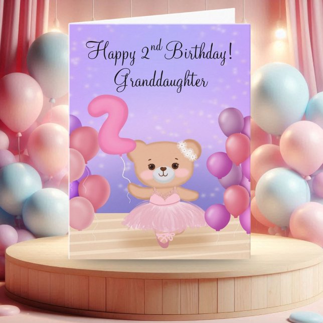 Carte Petite-fille 2e anniversaire Teddy Bear Ballerina (Créateur téléchargé)