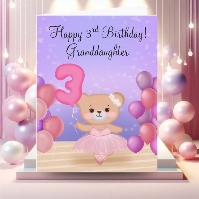 Carte Petite-fille 3e anniversaire Teddy Bear Ballerina (Créateur téléchargé)